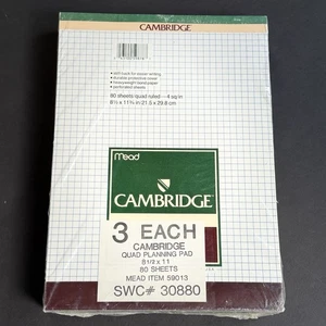 Almohadilla de planificación cuádruple Cambridge paquete de 3 hojas papel de escritura gráfico reglamentado 8,5" x 11" - Imagen 1 de 6
