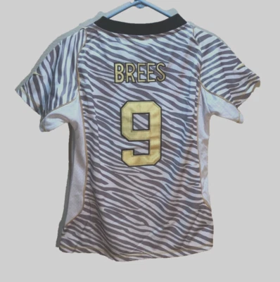 NFL Drew Brees #9 New Orleans Saints Girls Gray Zebra Stripes Sewn Jersey L - Image 1 of 2
