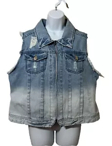 Gilet donna denim strappato, chiusura con cerniera. - Foto 1 di 6