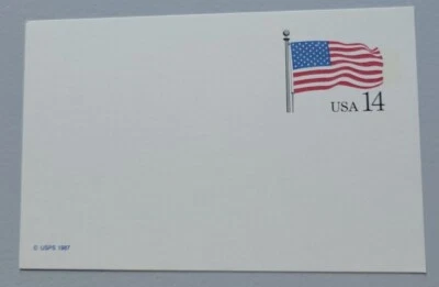 Postal Stationery. Post Card. UNUSED. UX117.  US Flag. 1987. - Image 1 of 3