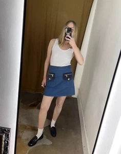 Y2K Marc Jacobs Denim Suede Mini Skirt Medium Silver Hardware twee mod - Picture 1 of 12