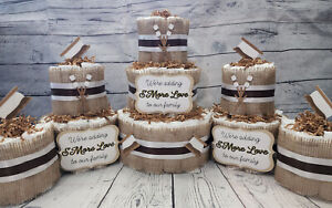 3 Tier Diaper Cake and sets - S'More Love Theme - Chocolate Brown Marshmallow