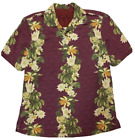 Tommy Bahama 100% Silk Shirt Button Maroon Gardenia Flowers Men's Size Medium