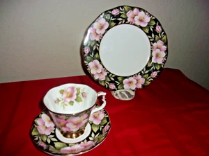Royal Albert Bone China ~ ALBERTA ROSE 1975 Trio Set, Teacup & Saucer + 8" Plate - Picture 1 of 6
