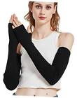  Wool Blend Warm Arm Warmers Super Soft Long Fingerless Gloves For Women Black