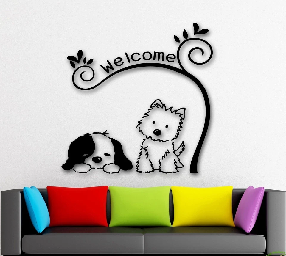 Vinyl Wall Decal Dog Animal Pet Welcome Kids Room Grooming Stickers (ig1337) — 第 1/4 张图片