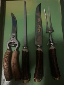 Vintage Anton Wingen Jr 4 pc Carving Knife Set Stag Horn Solingen Rostfrei - Picture 1 of 2