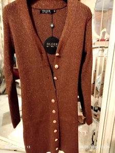 Elegante cardigan marrone , bottoni dorati, polyestere con fibra met. nuovo - Foto 1 di 13