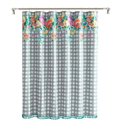 Pioneer Woman Sweet Romance Gingham Floral Embroidered Fabric Shower Curtain - Image 1 of 4