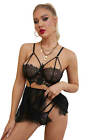 Size 8-10 M Sexy Black Lace Strappy Wirefree Babydoll Lingerie Chemise