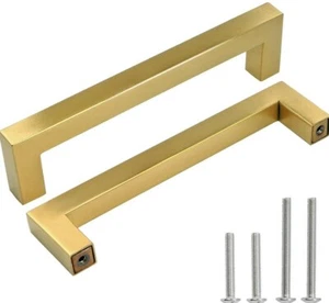 Haliwu 10 Pack/Brass Drawer Pulls 5 inch Gold Cabinet Handles Square Brushed ... - Picture 1 of 8