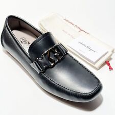 NEW Ferragamo 8.5 D PETER Black Calf Leather Men's Gancini Loafers Drivers Dress