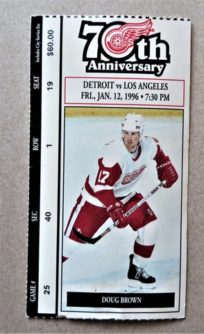 Red Wings vs Los Angeles Kings  ticket stub Jan 12, 1996 - Doug Brown  pictured Cover