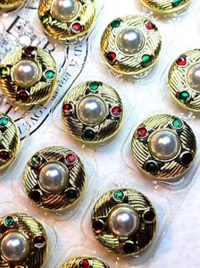 6 Pcs Luxury Gold Metal Oil Pearl Jacket Coat Quality Round Shank Buttons 23mm - Picture 1 of 11