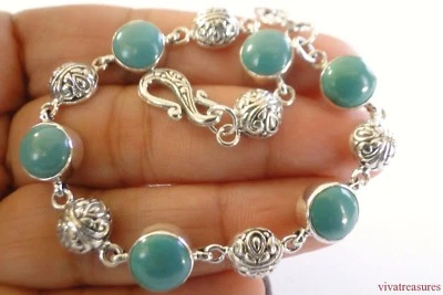 Brazalete redondo de eslabones de plata de ley 925 turquesa Foto 1 de 4