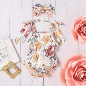Baby Girl Clothes Floral Sleeveless Newborn Romper Jumpsuit Outfit Set+Headband - Picture 1 of 14