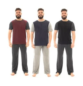 Mens Long Pyjama Sets Cotton Pyjamas Loungewear T Shirt Pants PJ Set - Picture 1 of 15