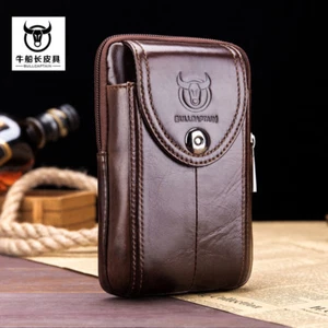 Men Genuine Leather Fanny Waist Bag Cell/Mobile Phone Purse Pocket Belt Bum Pack - Picture 1 of 12