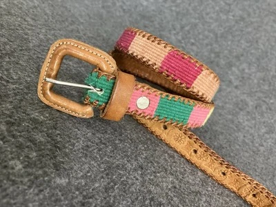 Винтажный гватемальский тканый кожаный ремень женский средний 28-33 цветной богемное юго-западный - Изображение 1 из 4