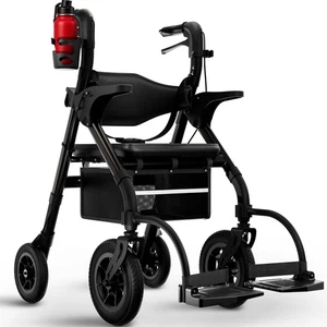2 in 1 Rollator Rollstuhl Faltbar Leicht mit Sitz Gehhilfe für Senioren Outdoor - Bild 1 von 9