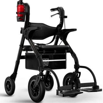 2 in 1 Rollator Rollstuhl Faltbar Leicht mit Sitz Gehhilfe für Senioren Outdoor - Bild 1 von 4