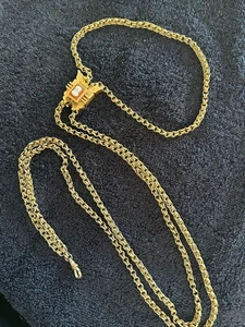 VICTORIAN CAMEO SLIDE AND 62" WATCH CHAIN, GOLD FILLED - Bild 1 von 3