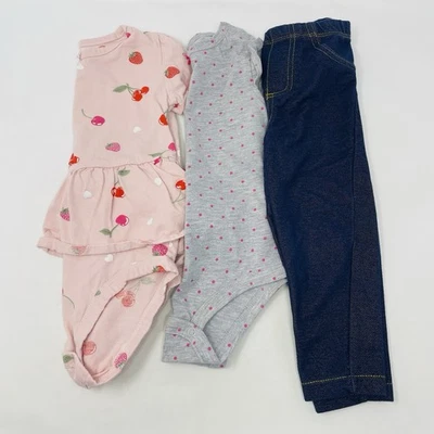 Carters Baby Girls 18 Months Fruit & Polka Dot Bodysuit Pants 3 Piece Set 1703 - Image 1 of 4