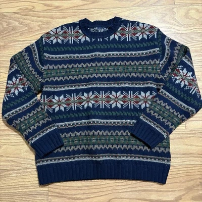 GAP 100% Wool Knit Fair Isle Winter Heavyweight Crewneck Sweater Men’s XL - Image 1 of 4