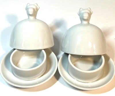 World Market Cow Bust White Porcelain Butter Bell Dish - Set Of Two - Image 1 of 4