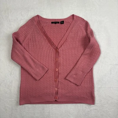 Cárdigan Suéter Y2K Jeanne Pierre Rosa Tejido con Cable Manga Larga Con Botones Mujeres M Foto 1 de 4