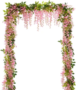 4Pcs Artificial Pink Wisteria Garland 28.8Ft Hanging Vine for Wedding Home Decor - Picture 1 of 11