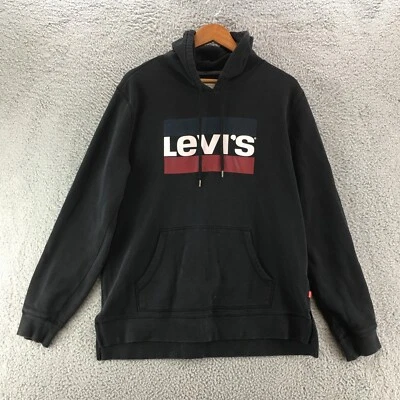 Levis Pullover Hoodie Jacket Mens Large Black Cotton Blend Hooded Logo Printed - Image 1 of 4