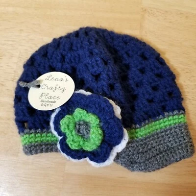 西雅图海鹰队巴黎圣母院蓝色绿色儿童报童无檐帽 — 第 1/4 张图片