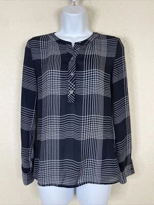 Blusa popover Banana Republic feminina tamanho XXS preta/branca padrão grade manga longa - Imagem 1 de 4