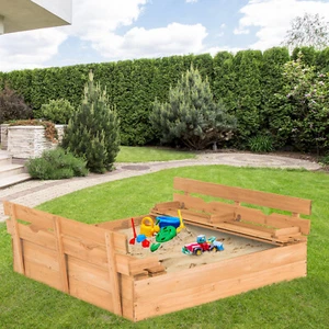 Kids Large Wooden Sandbox with Cover Large Playing Area Solid Wood Play Set - Picture 1 of 6