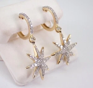 Rund Geschliffen Künstlicher Diamant Clip On Damen Ohrhänger 14k Gelb Vergoldet - Bild 1 von 5
