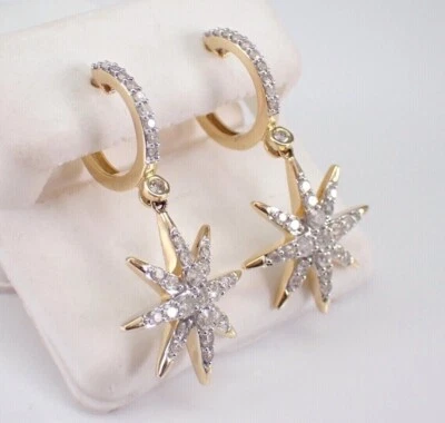 Rund Geschliffen Künstlicher Diamant Clip On Damen Ohrhänger 14k Gelb Vergoldet - Bild 1 von 4