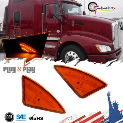 Amber Fender Side Marker Signal Light For Kenworth T660 T170/270/370 Semi-Trucks - Image 1 of 4