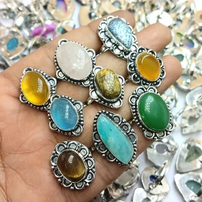 Lote de múltiples anillos de ónix y mezcla de piedras preciosas enchapados en plata de ley 925 joyería al por mayor Foto 1 de 3