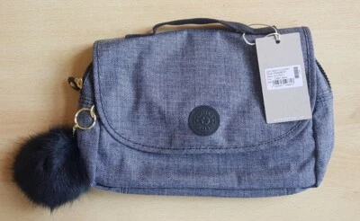 Kipling Dolores N Kosmetiktasche Cotton Jeans blau gold Hardware Plüsch-Affe NEU - Bild 1 von 3