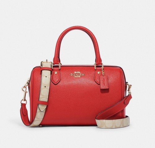 ☂️?Borsa Coach Rowan con dettagli in tela firmata oro rosso elettrico CH322