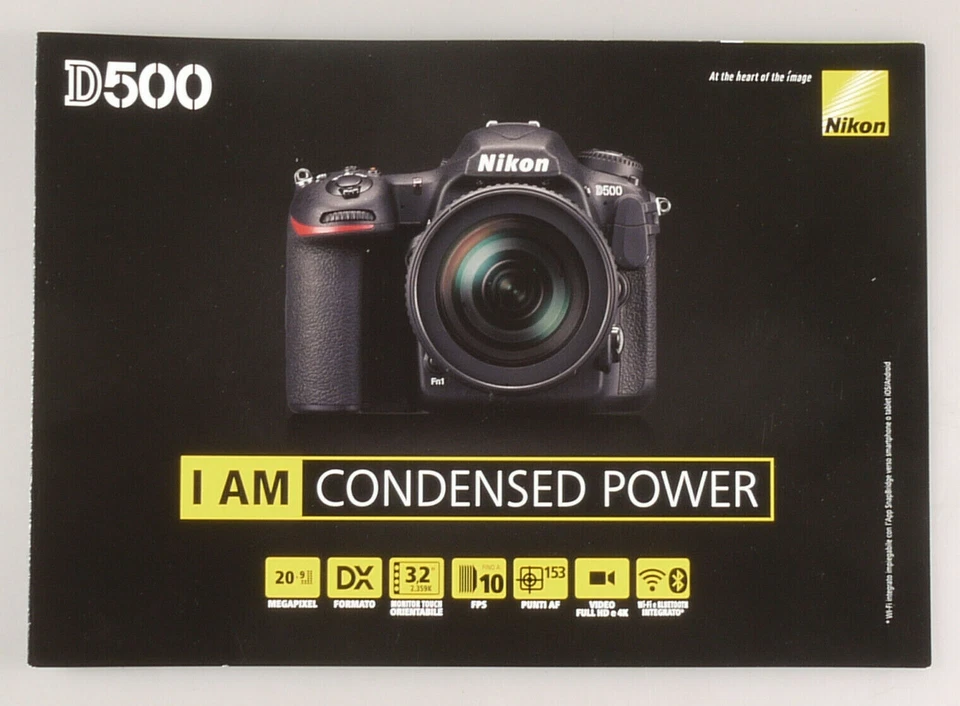 PRL) NIKON D500 DSLR FOTOCAMERA OPUSCOLO BROCHURE CARATTERISTICHE TECNICHE