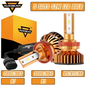 AUXBEAM 52W 9005 9006 H9/H11/H8 H7 H1 LED Headlights 10000LM High/Low Beam White - Picture 1 of 17