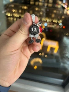 Real 925 Sterling Silver Super Mario Bros Bob-omb Pendant CZ Iced - Picture 1 of 4