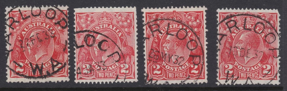 KGV Australia 2d Red YARLOOP WA Town CDS Lot x 4 - Image 1 of 1