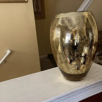 Gold crystal vase for flowers With Leaves Design 10” Inches Tall 8” Inches Wide - Image 1 of 4