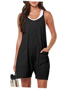 Womens Summer Casual Sleeveless Romper Loose Spaghetti Strap Medium Black - Picture 1 of 7