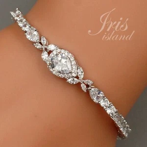7 In Tennis Bracelet Pear Clear Cubic Zirconia White Gold Plated Women Bridal 39 - Picture 1 of 6