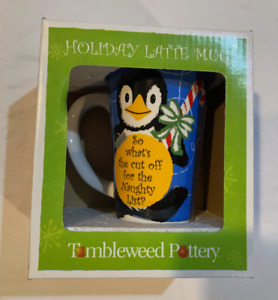 Tumbleweed Pottery 15 oz Holiday Latte Style Coffee Mug Naughty List  NIB / NOS