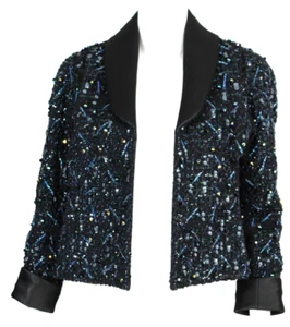 CHANEL 17A Black Multi Sequin Embellished Tweed Satin Lapel Evening Jacket 36 - Picture 1 of 7